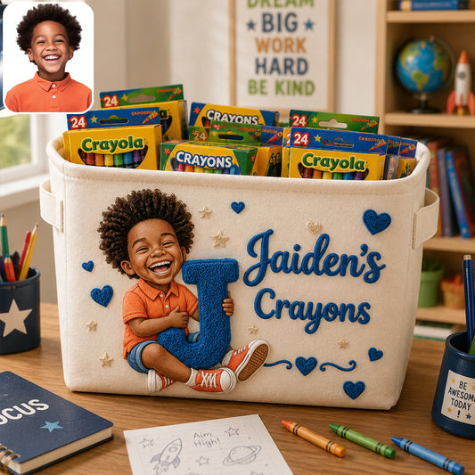 Initial Name Letter Kid's Storage Basket - Personalized Kid Rectangle Storage Basket