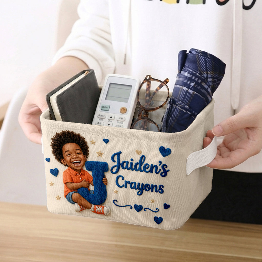 Initial Name Letter Kid's Storage Basket - Personalized Kid Rectangle Storage Basket