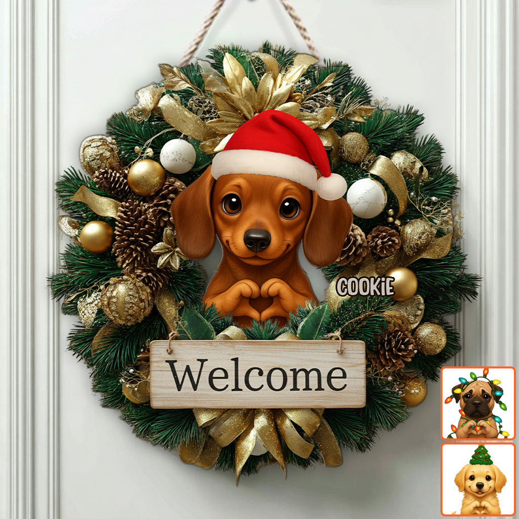 Willkommen Weihnachten 2025 – Personalisiertes Hunde-Holzschild in individueller Form