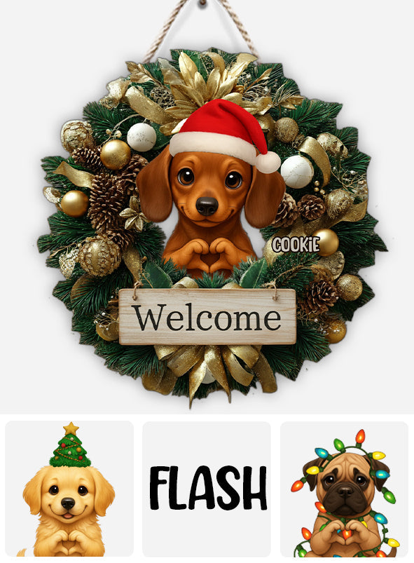 Willkommen Weihnachten 2025 – Personalisiertes Hunde-Holzschild in individueller Form