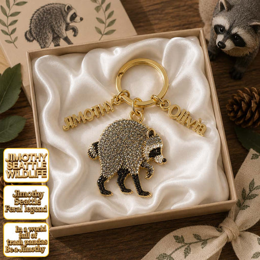 Vintage Jimothy Waschbär - Personalisierter Schlüsselanhänger mit Charms