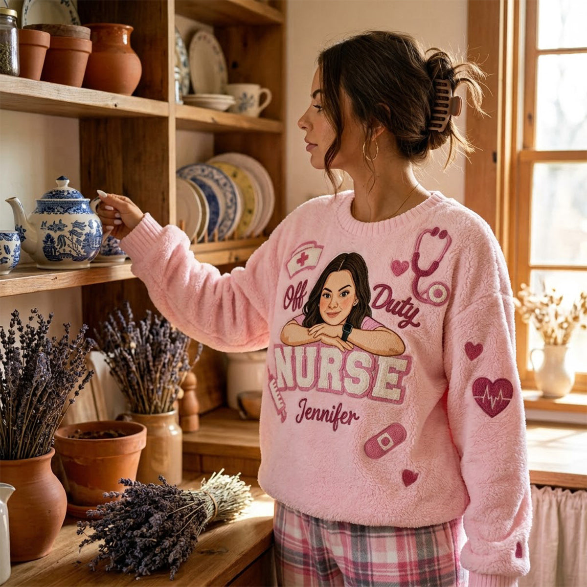 Off Duty Nurse - Personalisiertes Fleece Lounge Set für Krankenschwestern
