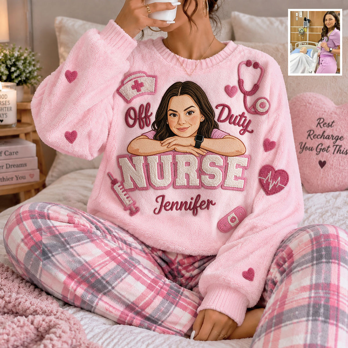 Off Duty Nurse - Personalisiertes Fleece Lounge Set für Krankenschwestern