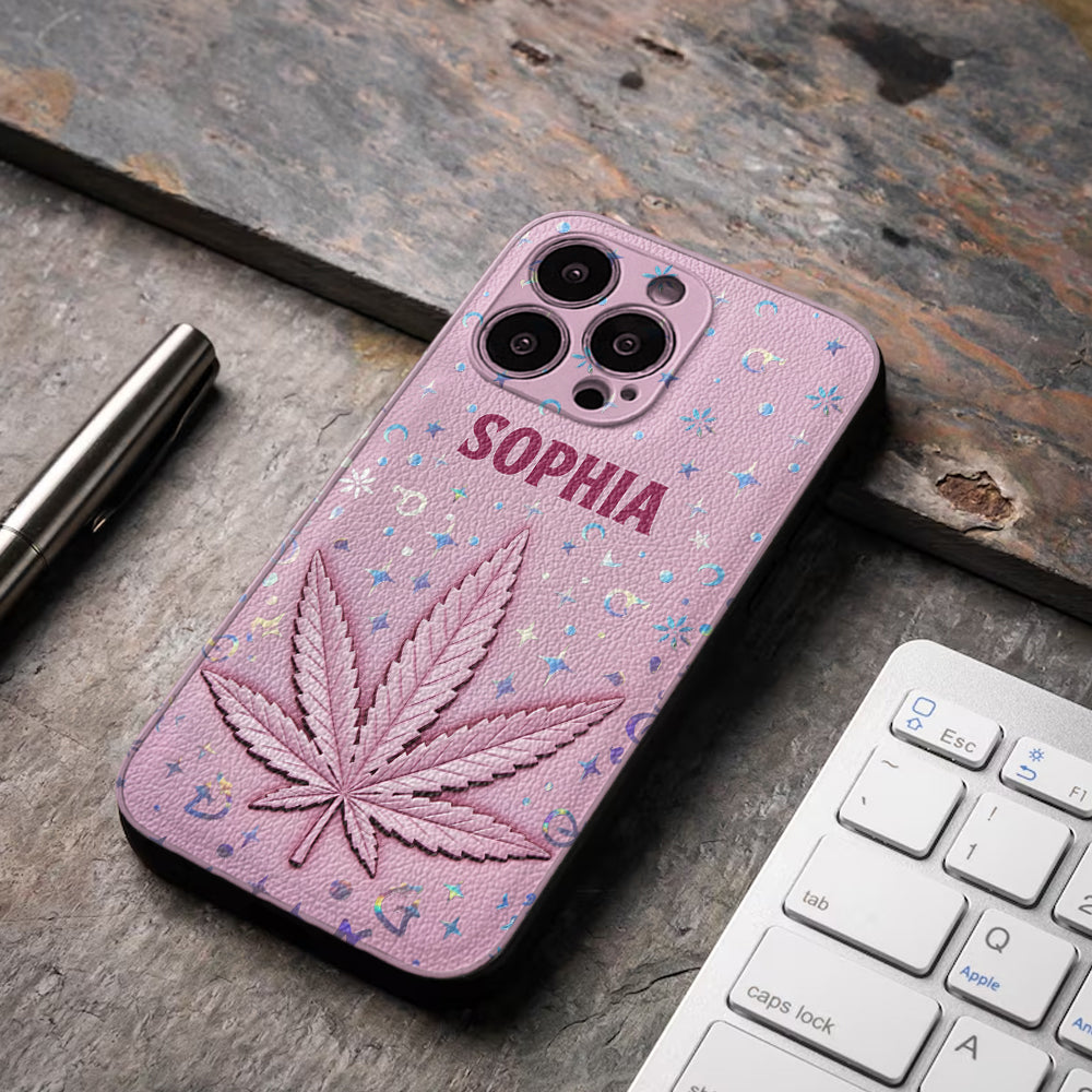 Stoner Chick - Personalized Weed Leather Phone Case