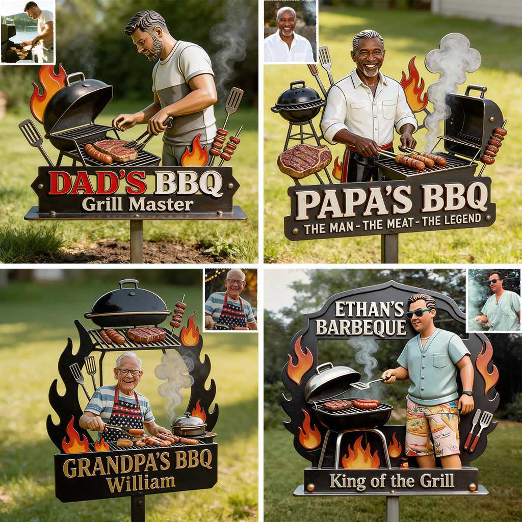 Dad Grandpa BBQ Metal Yard Sign - Personalized Father Cut Metal Sign