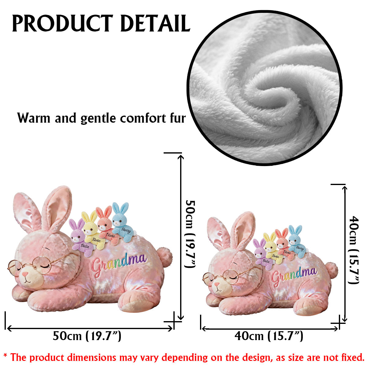 Oma-Hase mit Babyhasen – Personalisiertes Oma-Kissen aus Kunstfell