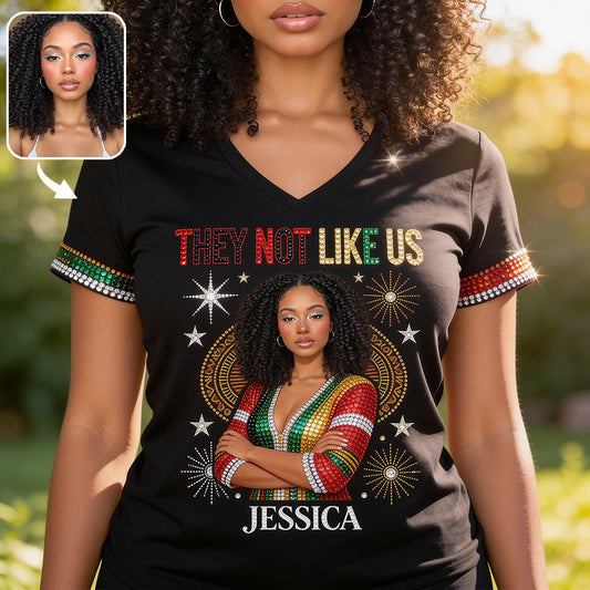 Sie mögen uns nicht - Personalisierte Afroamerikanische V-Ausschnitt T-Shirt