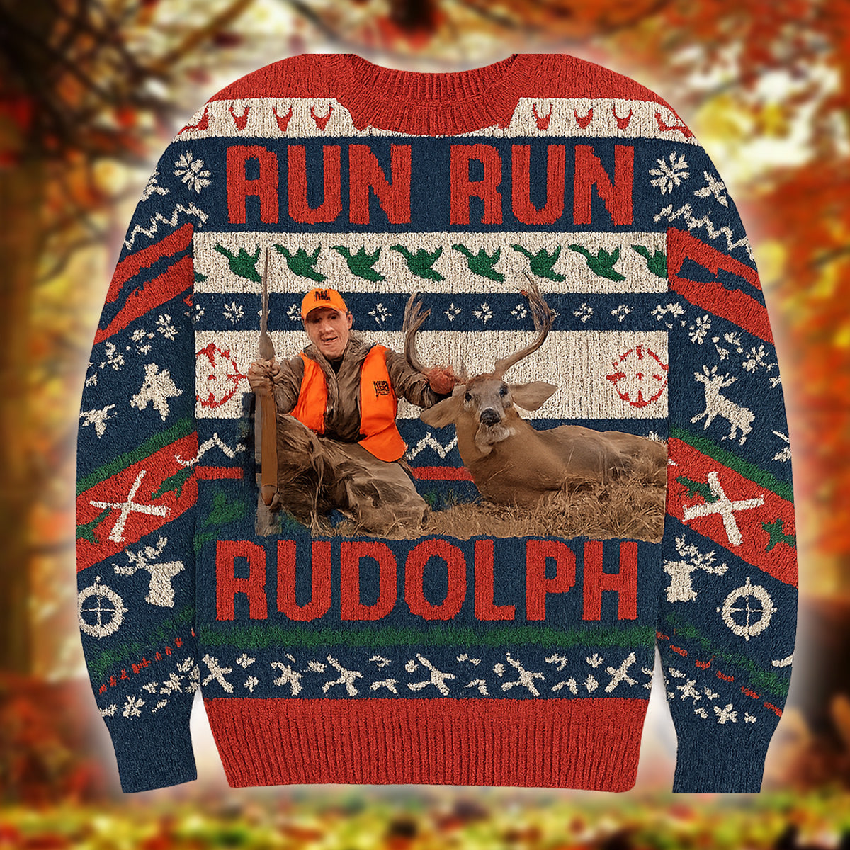 Run Run Rudolph - Personalisierter Jagd-Hässlicher Pullover