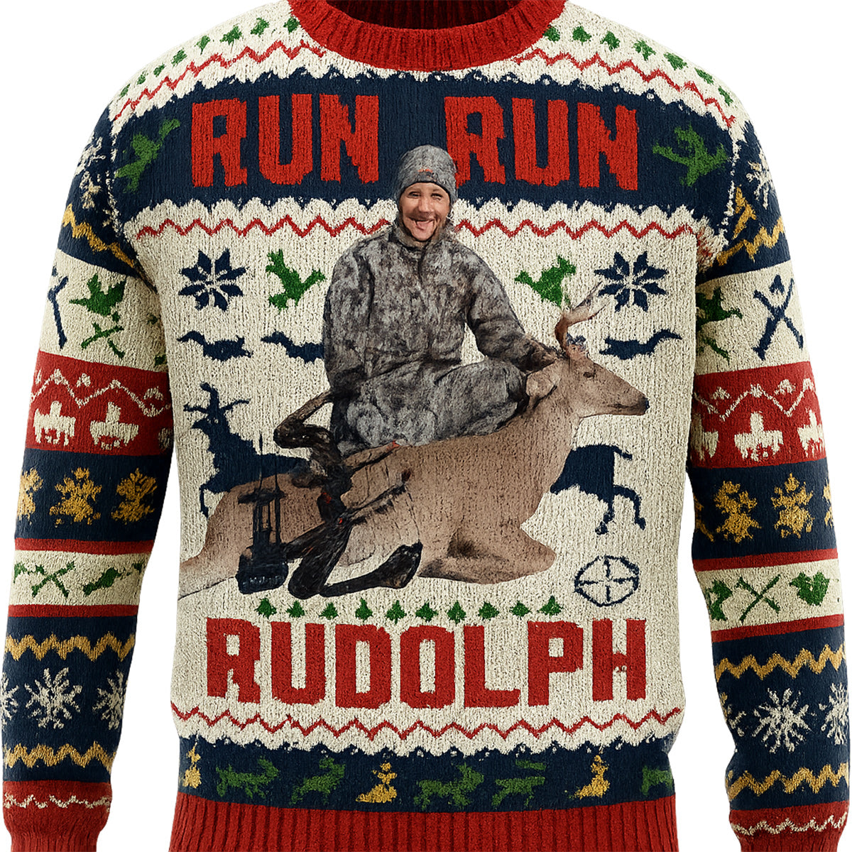 Run Run Rudolph - Personalisierter Jagd-Hässlicher Pullover