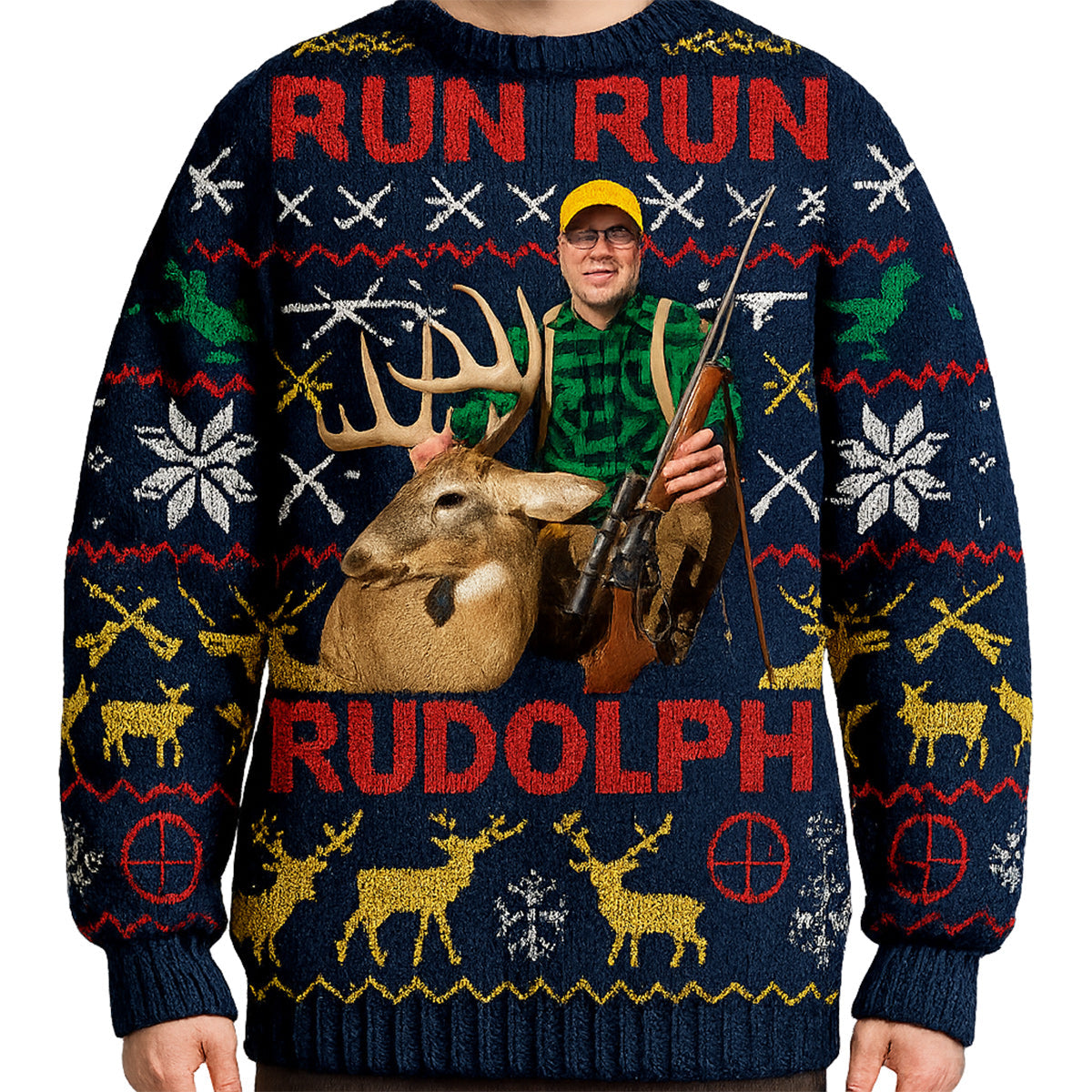 Run Run Rudolph - Personalisierter Jagd-Hässlicher Pullover