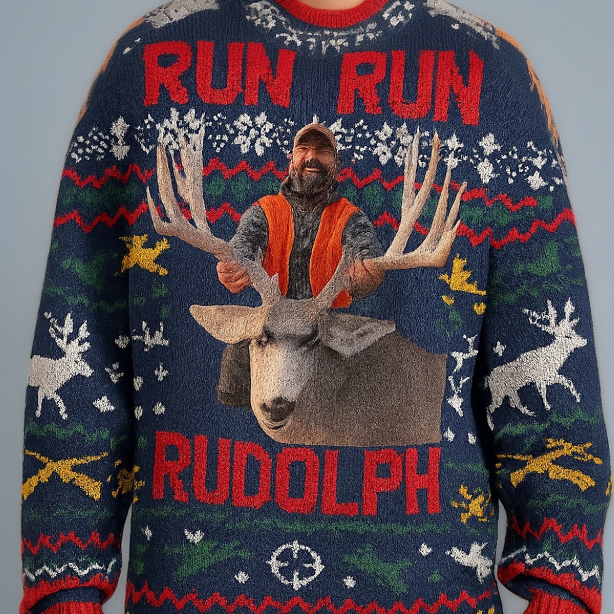 Run Run Rudolph - Personalisierter Jagd-Hässlicher Pullover