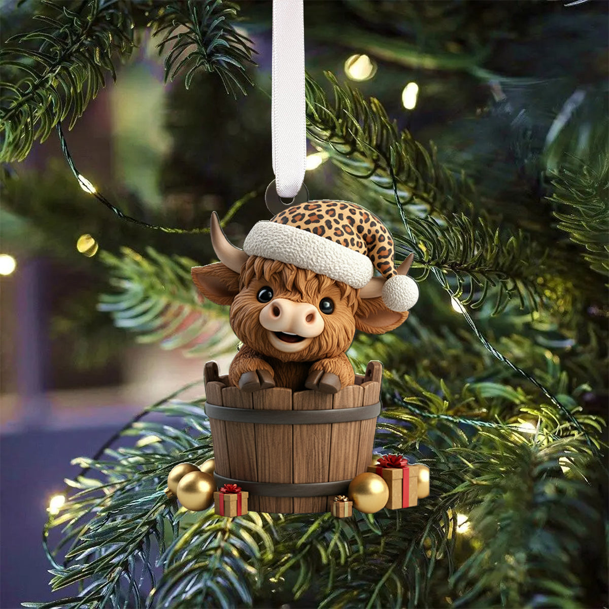 Weihnachtliches Hochlandrind – Personalisierter Adventskalender mit Hochlandrind-Motiv und Ornamenten