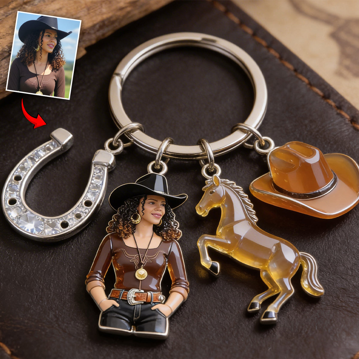 Custom Any Photo - Personalized Horse Keychain With Charms