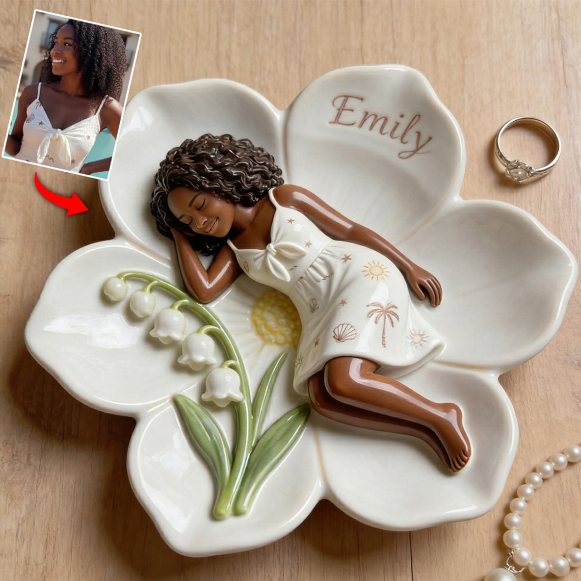 Sleeping Blossom Tray - Personalized Flower Lover Catch-All Tray