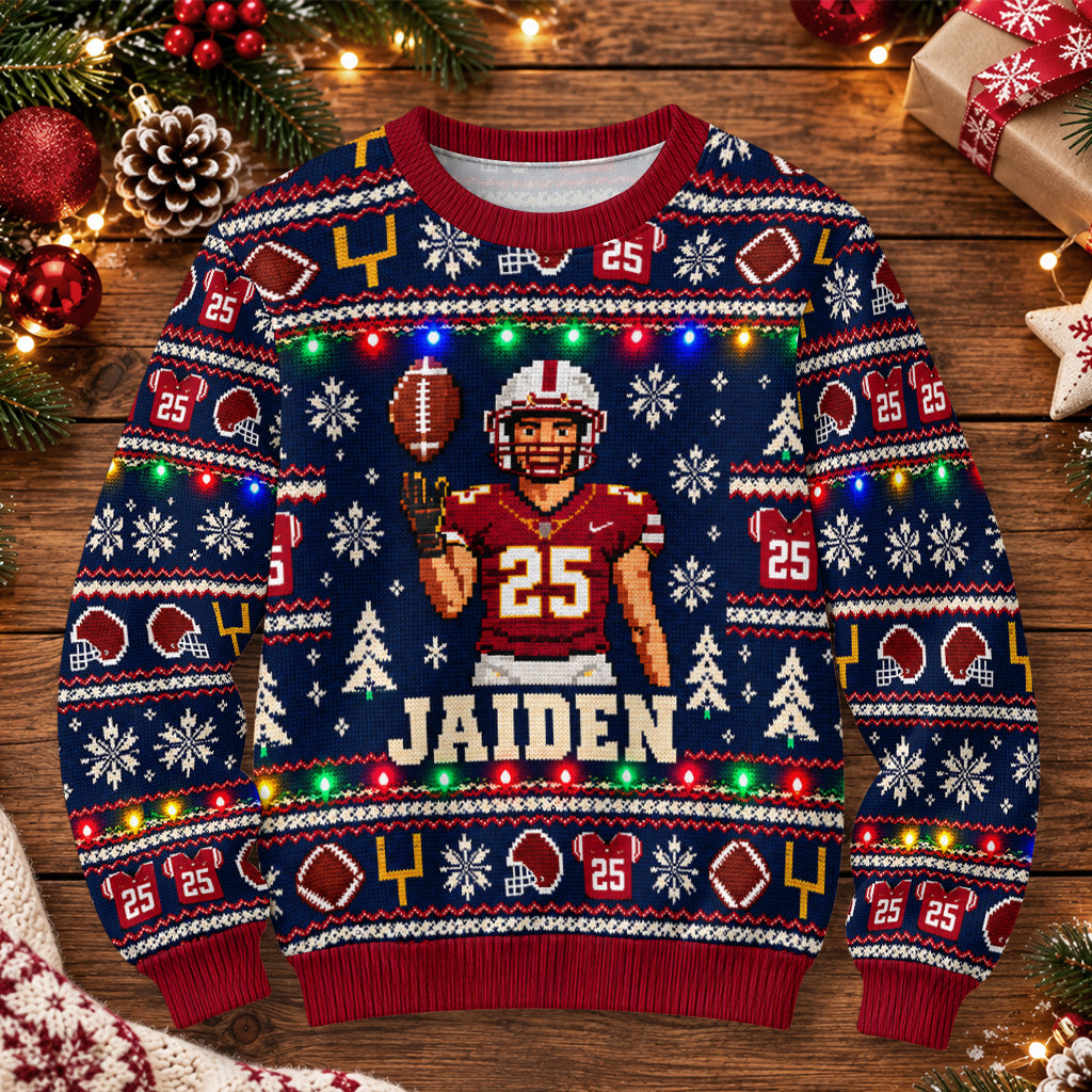 Funny Christmas Light Up Sweater For Family Member, Sisters, Brothers, Friends - Personalized Football Light Up Sweater