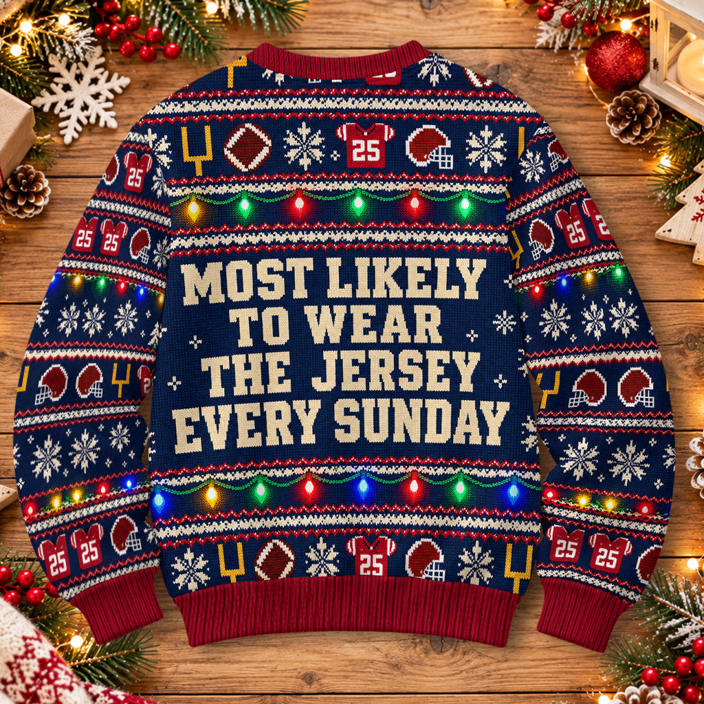 Funny Christmas Light Up Sweater For Family Member, Sisters, Brothers, Friends - Personalized Football Light Up Sweater