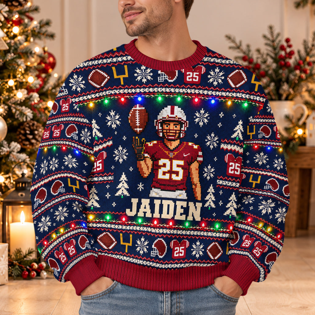 Funny Christmas Light Up Sweater For Family Member, Sisters, Brothers, Friends - Personalized Football Light Up Sweater