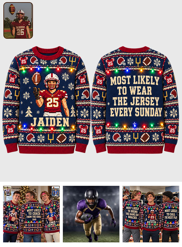 Funny Christmas Light Up Sweater For Family Member, Sisters, Brothers, Friends - Personalized Football Light Up Sweater