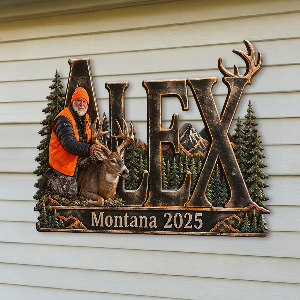 Hunter Gift, Deer Hunting Lovers Gift - Personalized Hunting 3D Printed Cut Metal Sign