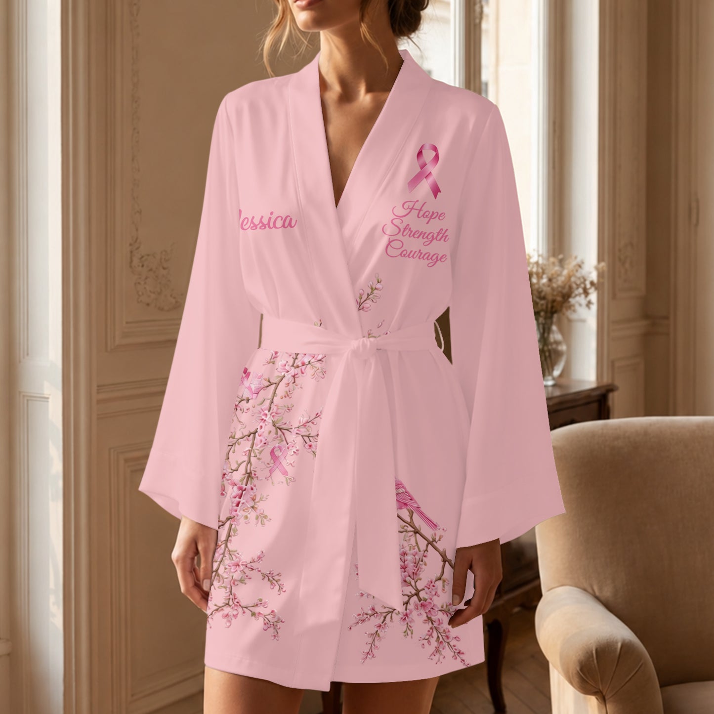 Breast Cancer Awareness - Personalized Breast Cancer Awareness Satin Robe