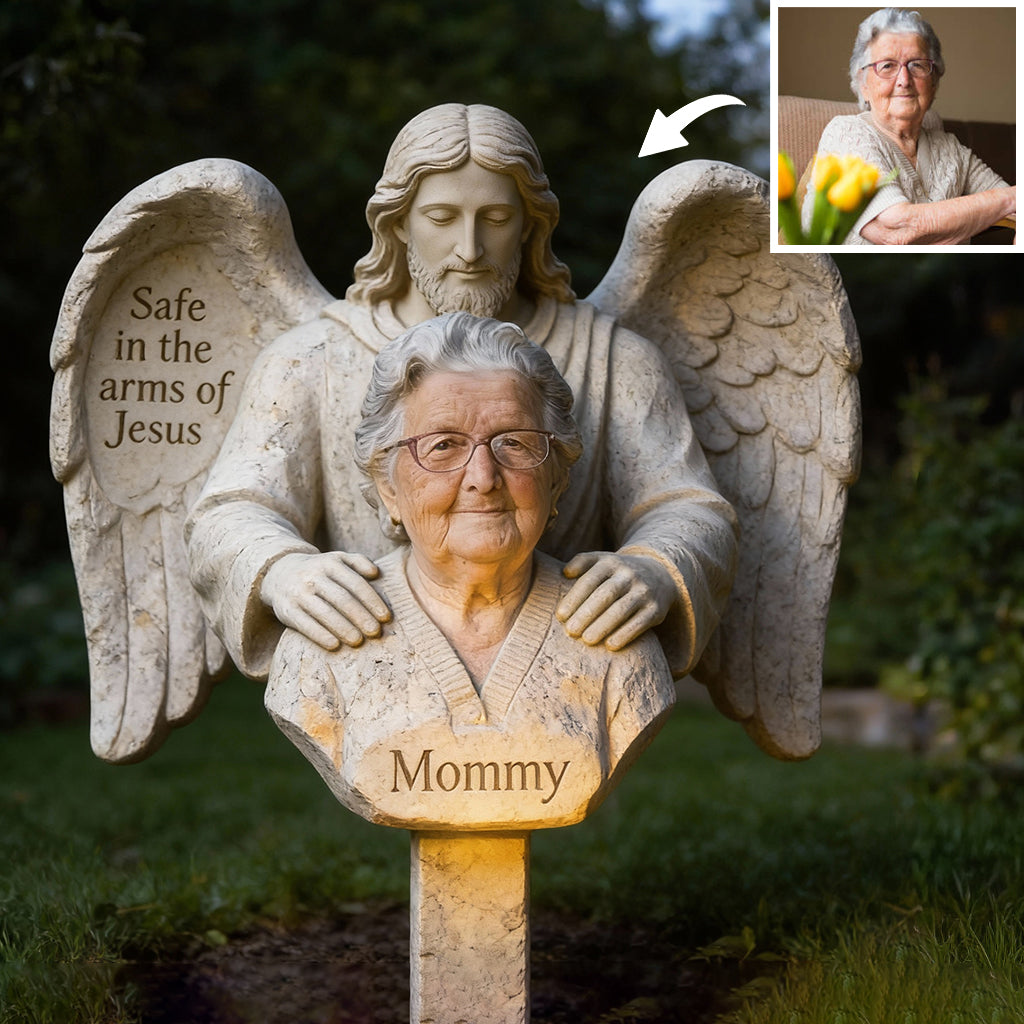 Geborgen in Jesu Armen – Personalisierte Gedenktafel aus Acryl für den Garten / Acryl-Gedenktafel