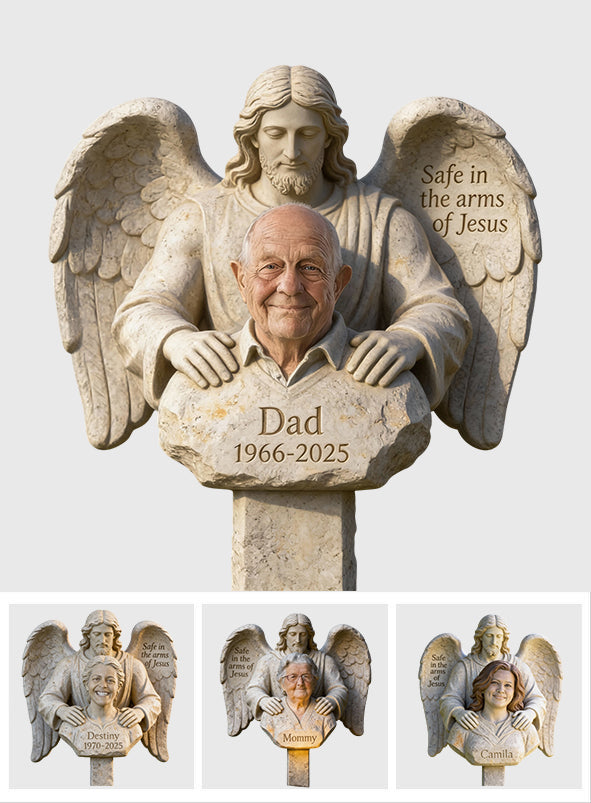 Geborgen in Jesu Armen – Personalisierte Gedenktafel aus Acryl für den Garten / Acryl-Gedenktafel