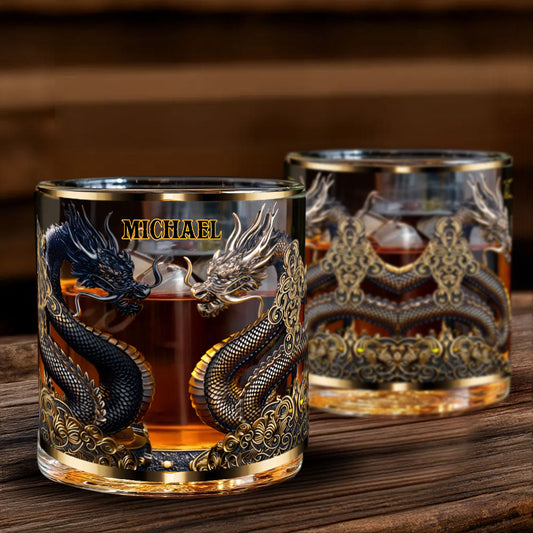 Metallic Dragons Art - Personalized Dragon Whiskey Glass