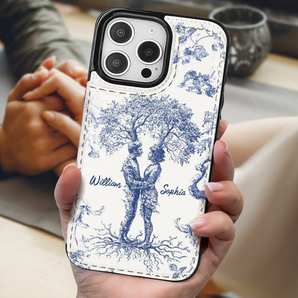 Jahrestagsgeschenk im Toile-de-Jouy-Stil: „Du & Ich, wir schaffen das“ – Personalisierte, faltbare Handyhülle für Paare