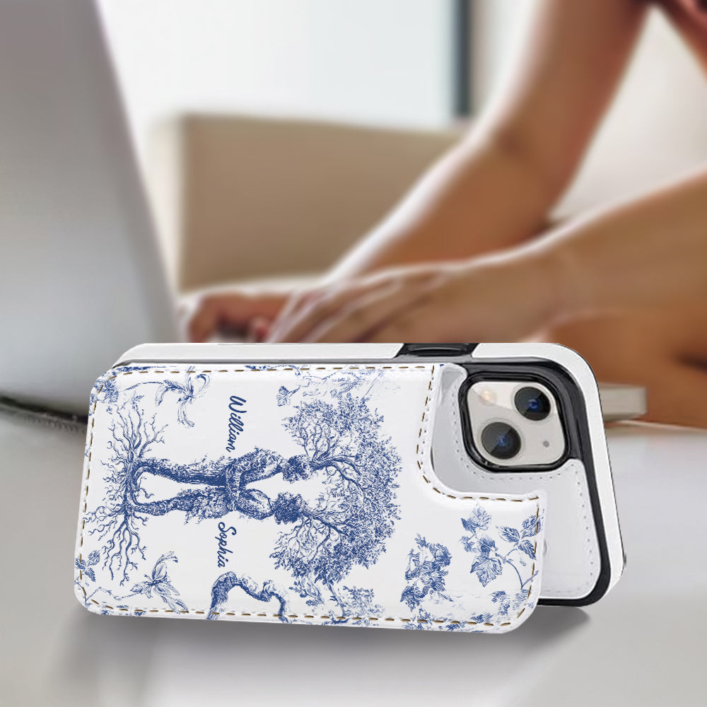 Jahrestagsgeschenk im Toile-de-Jouy-Stil: „Du & Ich, wir schaffen das“ – Personalisierte, faltbare Handyhülle für Paare