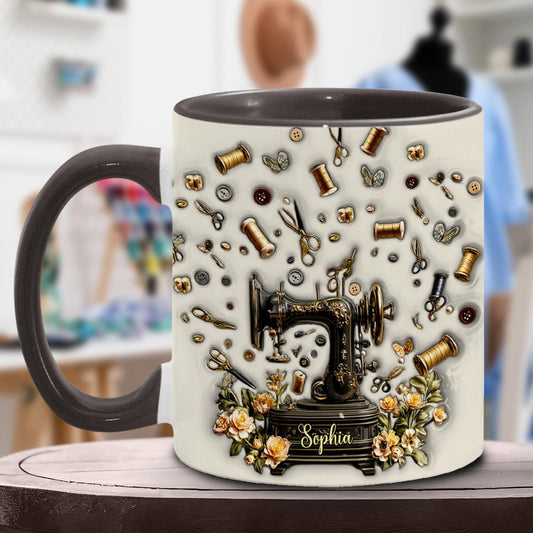 Nähen ist meine Therapie – Personalisierte Tasse mit Nähmotiv