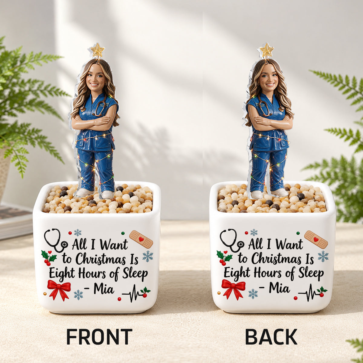 Merry Little Shift Change - Personalized Nurse LED Light Ceramic Pot