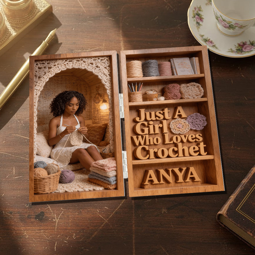 Einfach ein Mädchen, das Häkeln liebt – personalisiertes Acryl-Diptychon aus Häkelarbeit