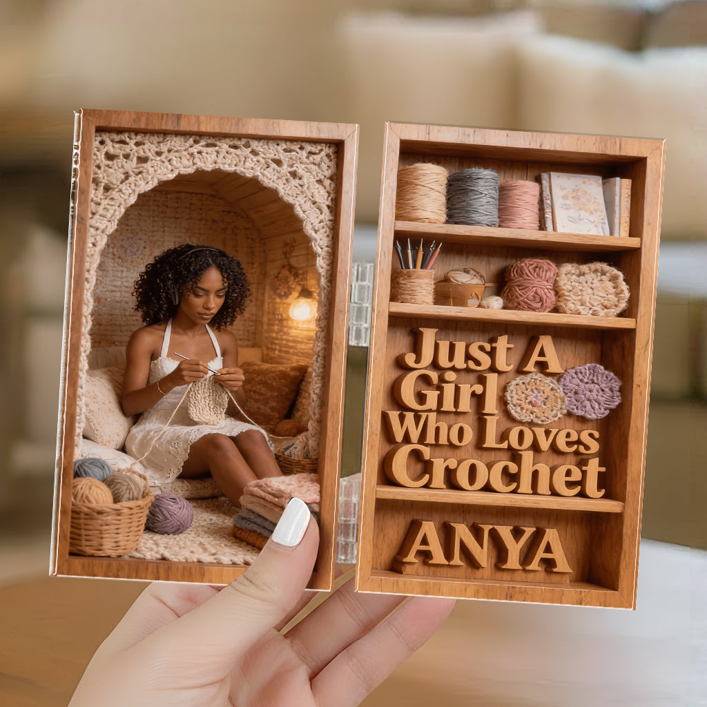 Einfach ein Mädchen, das Häkeln liebt – personalisiertes Acryl-Diptychon aus Häkelarbeit