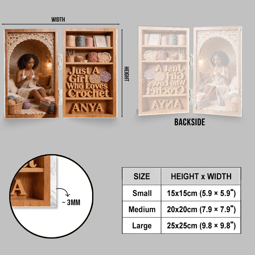 Einfach ein Mädchen, das Häkeln liebt – personalisiertes Acryl-Diptychon aus Häkelarbeit