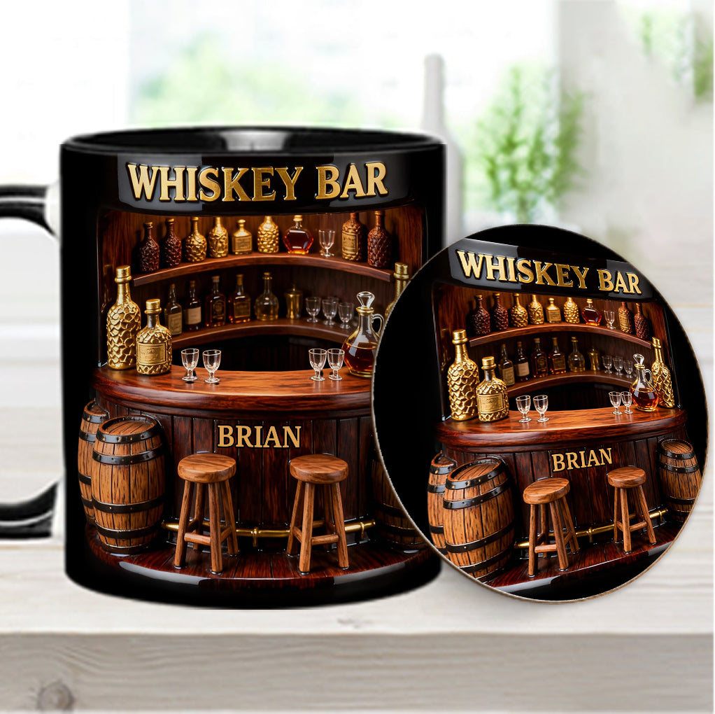 Whisky-Bar – Personalisierter Whiskybecher mit Akzenten und Untersetzer