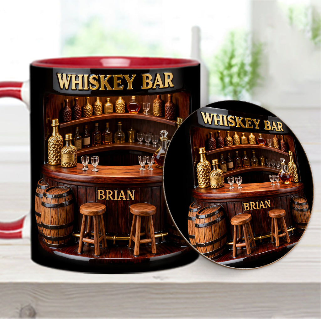 Whisky-Bar – Personalisierter Whiskybecher mit Akzenten und Untersetzer