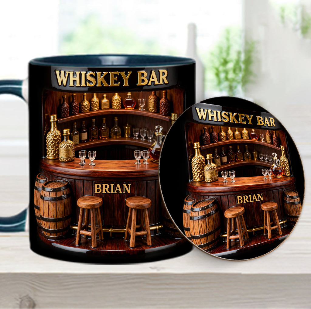 Whisky-Bar – Personalisierter Whiskybecher mit Akzenten und Untersetzer