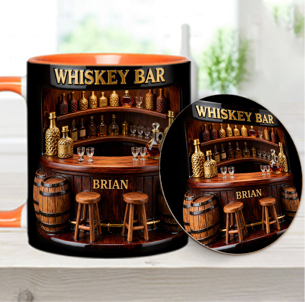 Whisky-Bar – Personalisierter Whiskybecher mit Akzenten und Untersetzer
