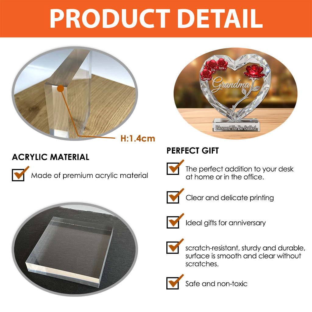 Gesegnet, Oma genannt zu werden – personalisierte, individuell geformte Acrylplakette für Oma