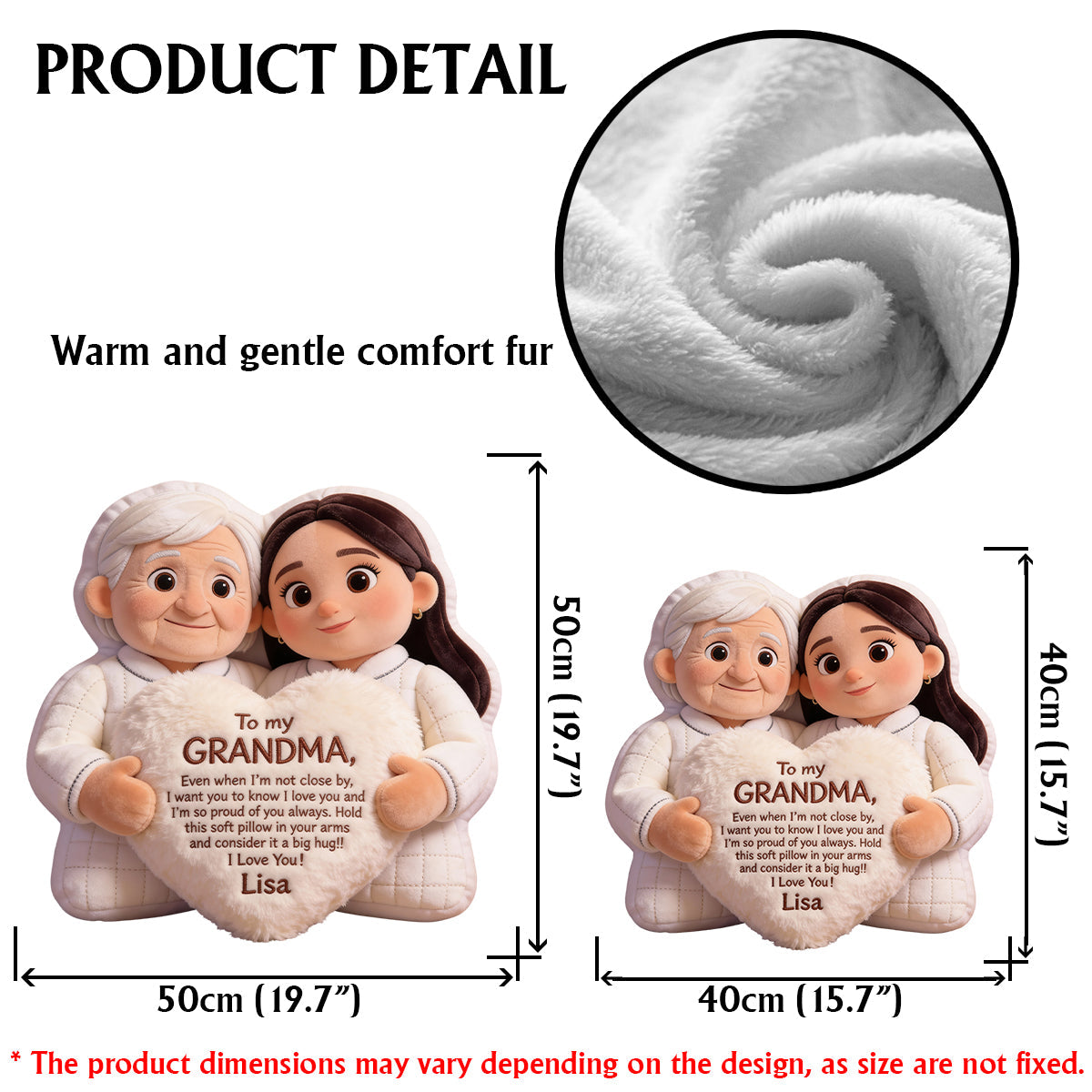 Für meine Oma – Personalisiertes Oma-Kissen aus Kunstfell in Form eines Oma-Anhängers