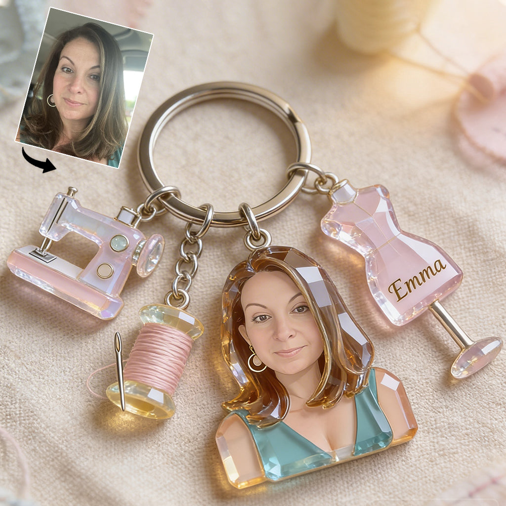 Love Sewing - Personalized Sewing Keychain With Charms