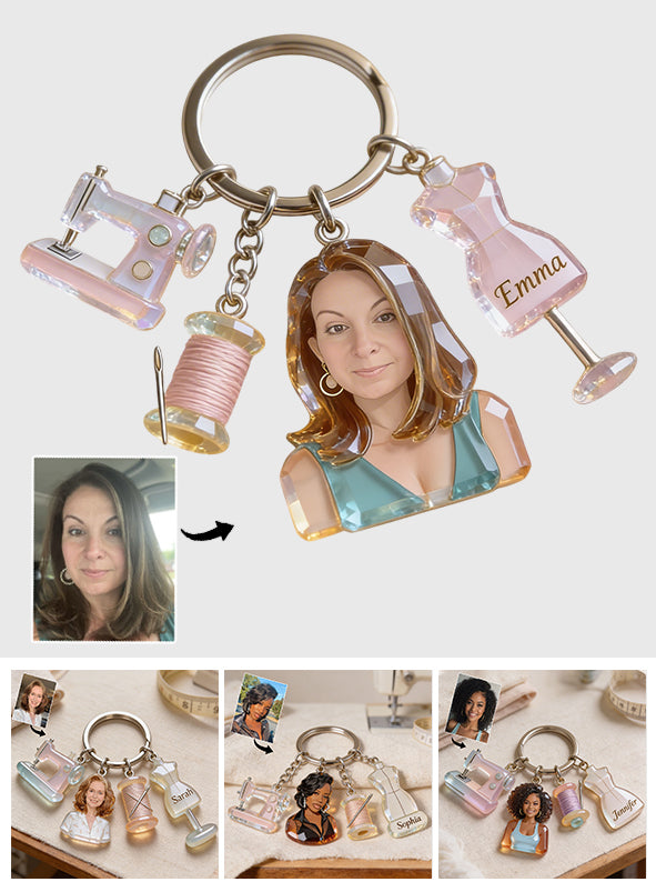 Love Sewing - Personalized Sewing Keychain With Charms