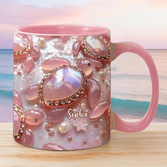 Personalisierte Tasse mit Schildkrötenmotiv in Rosa – Personalisierte Tasse