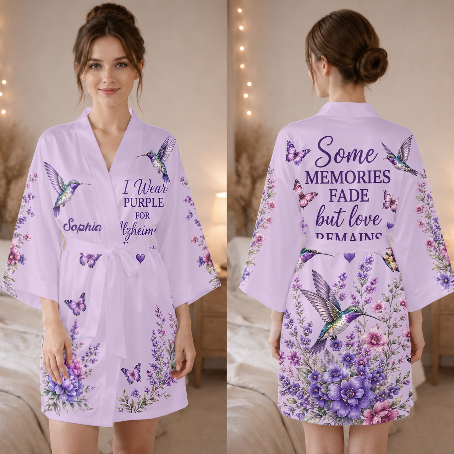 Fight Against Alzheimer, Alzheimer Awareness Gift - Personalized Alzheimer Awareness Satin Robe