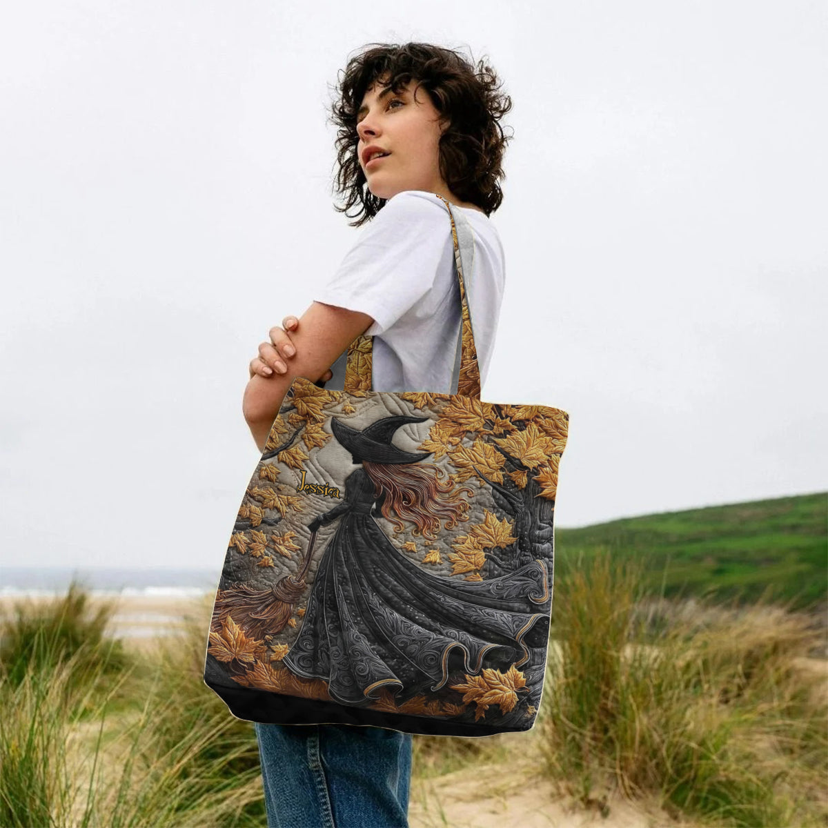 Wunderschöne Hexe – Personalisierte gesteppte Hexen-Tragetasche