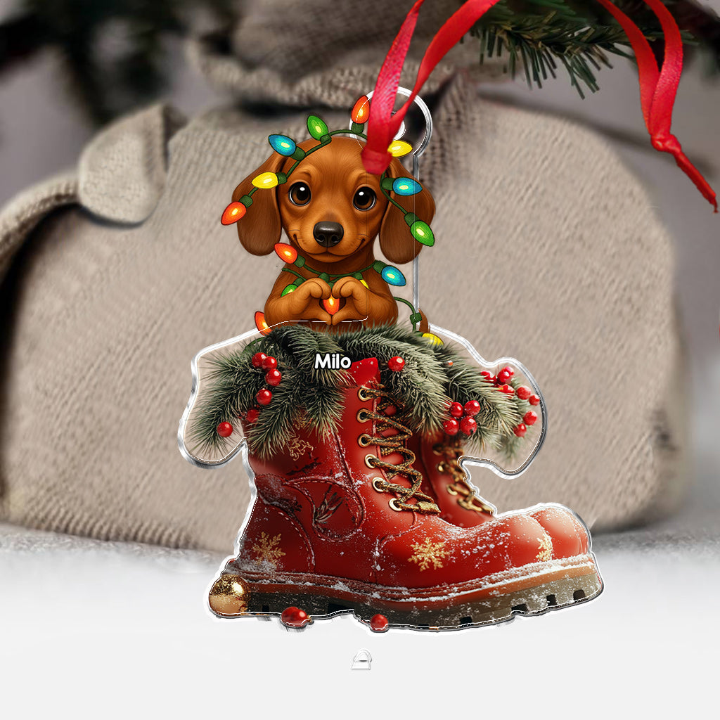 Dog Christmas Boots - Personalized Dog Custom Shaped Ornament