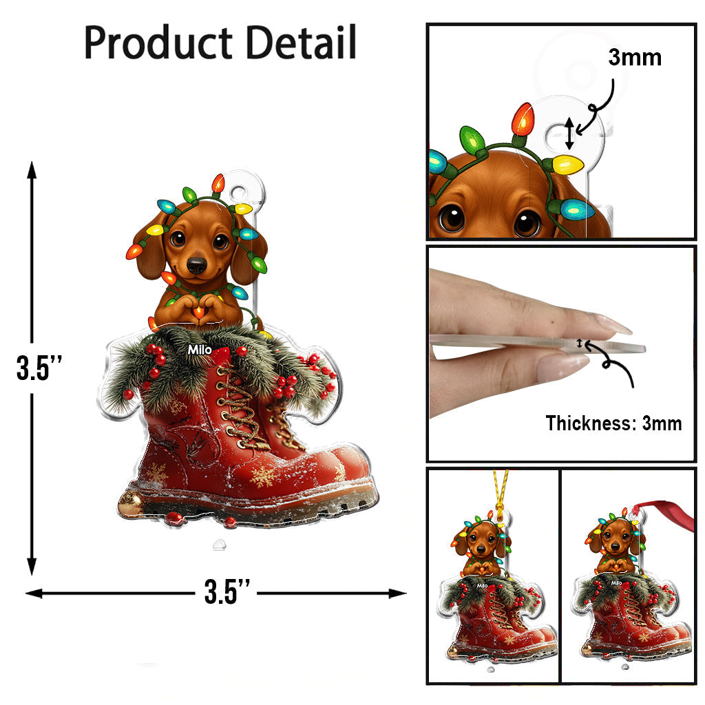 Dog Christmas Boots - Personalized Dog Custom Shaped Ornament