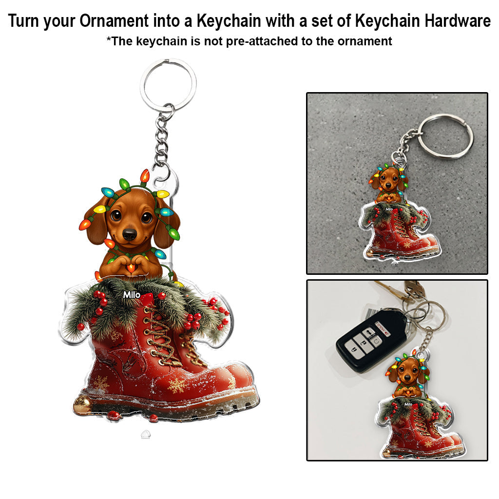 Dog Christmas Boots - Personalized Dog Custom Shaped Ornament