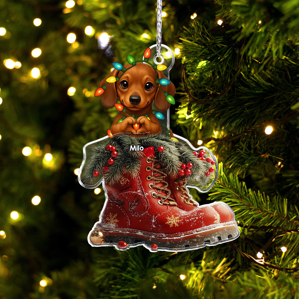 Dog Christmas Boots - Personalized Dog Custom Shaped Ornament