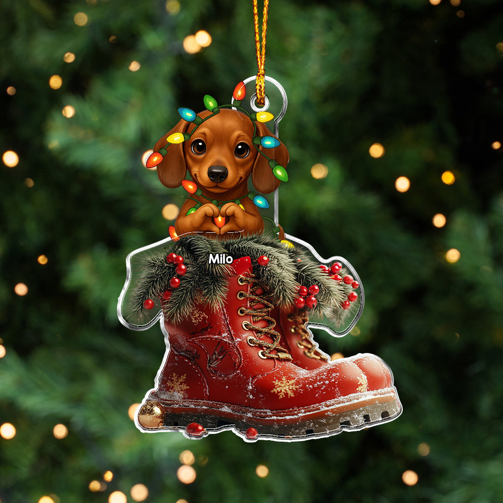 Dog Christmas Boots - Personalized Dog Custom Shaped Ornament